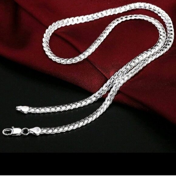 SILVER PLATED FLAT SNAKE CHAIN NECKLACE 22" - Picture 3 of 8